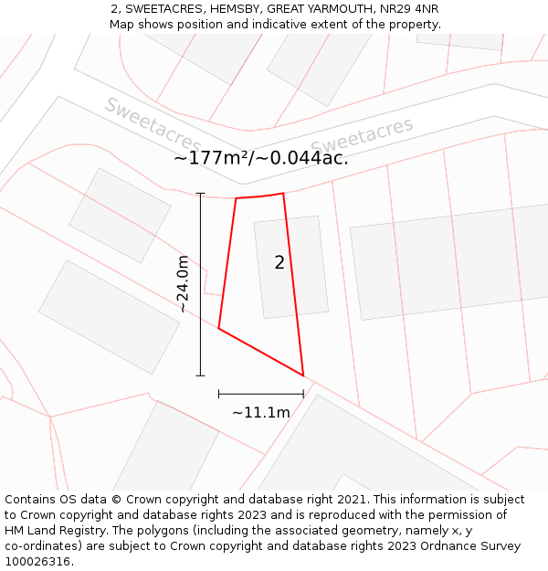 2, SWEETACRES, HEMSBY, GREAT YARMOUTH, NR29 4NR: Plot and title map