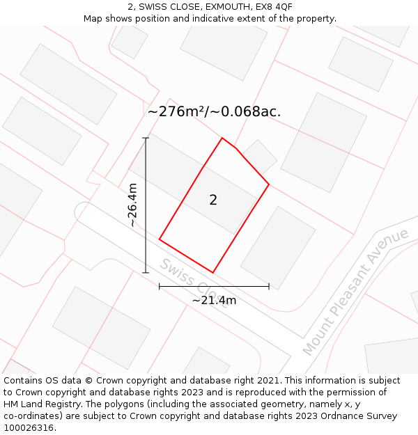 2, SWISS CLOSE, EXMOUTH, EX8 4QF: Plot and title map