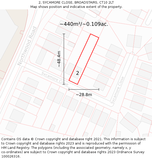 2, SYCAMORE CLOSE, BROADSTAIRS, CT10 2LT: Plot and title map