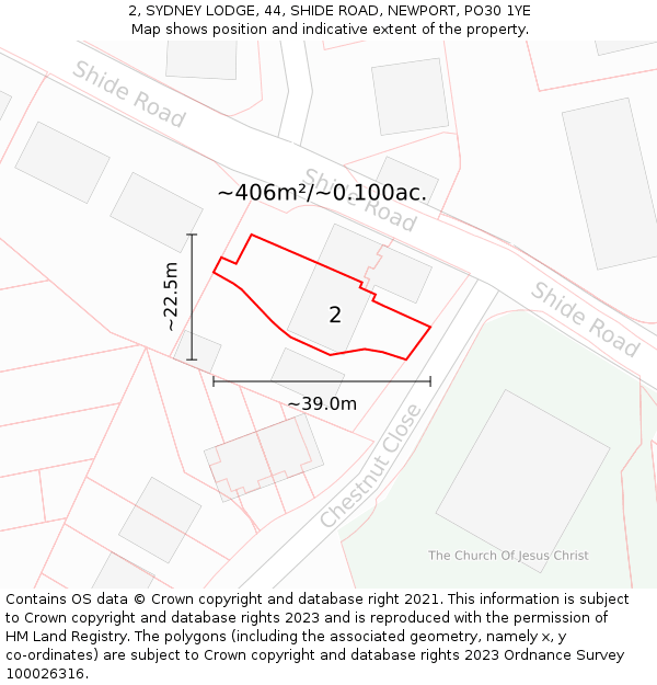 2, SYDNEY LODGE, 44, SHIDE ROAD, NEWPORT, PO30 1YE: Plot and title map