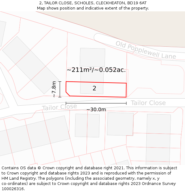 2, TAILOR CLOSE, SCHOLES, CLECKHEATON, BD19 6AT: Plot and title map