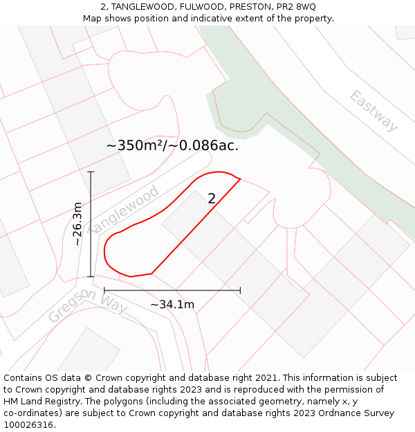 2, TANGLEWOOD, FULWOOD, PRESTON, PR2 8WQ: Plot and title map