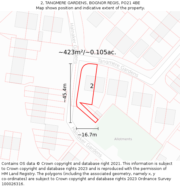 2, TANGMERE GARDENS, BOGNOR REGIS, PO21 4BE: Plot and title map