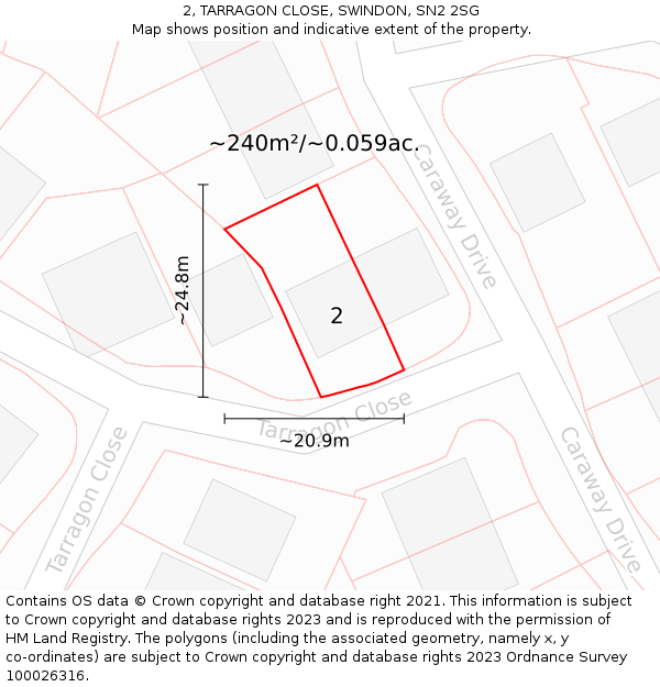 2, TARRAGON CLOSE, SWINDON, SN2 2SG: Plot and title map