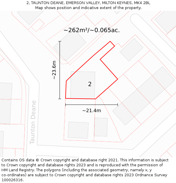 2, TAUNTON DEANE, EMERSON VALLEY, MILTON KEYNES, MK4 2BL: Plot and title map