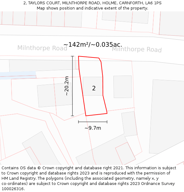 2, TAYLORS COURT, MILNTHORPE ROAD, HOLME, CARNFORTH, LA6 1PS: Plot and title map