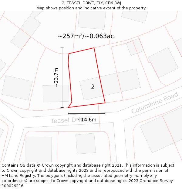 2, TEASEL DRIVE, ELY, CB6 3WJ: Plot and title map