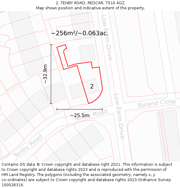 2, TENBY ROAD, REDCAR, TS10 4GZ: Plot and title map