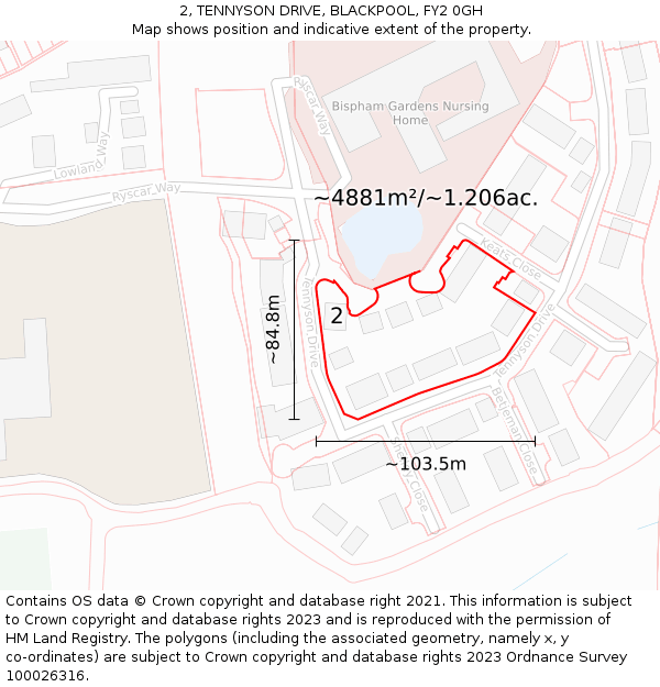 2, TENNYSON DRIVE, BLACKPOOL, FY2 0GH: Plot and title map