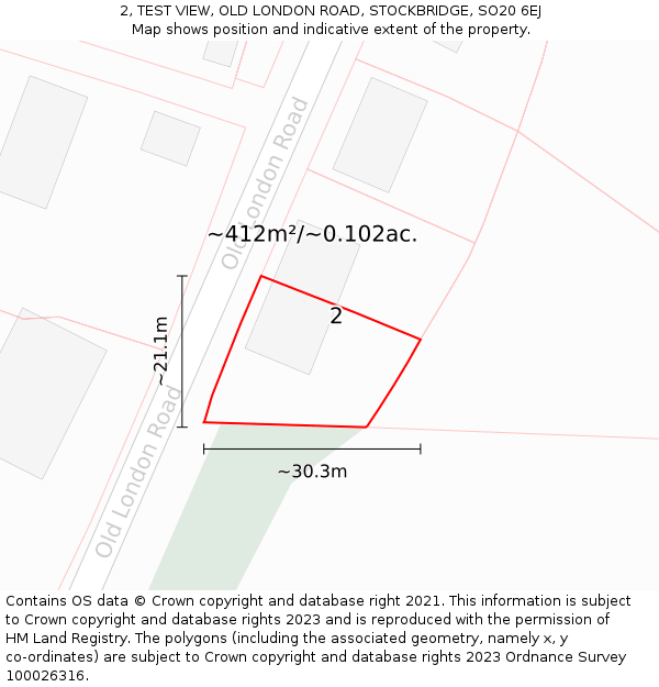 2, TEST VIEW, OLD LONDON ROAD, STOCKBRIDGE, SO20 6EJ: Plot and title map