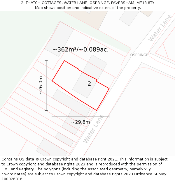 2, THATCH COTTAGES, WATER LANE, OSPRINGE, FAVERSHAM, ME13 8TY: Plot and title map
