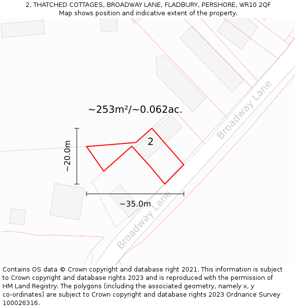 2, THATCHED COTTAGES, BROADWAY LANE, FLADBURY, PERSHORE, WR10 2QF: Plot and title map