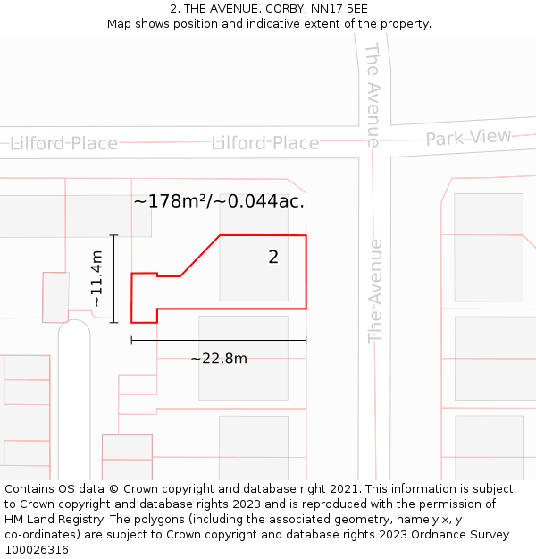 2, THE AVENUE, CORBY, NN17 5EE: Plot and title map