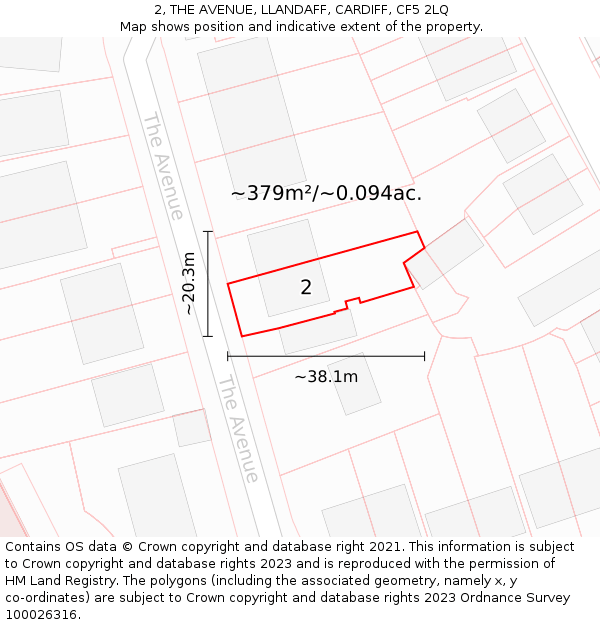 2, THE AVENUE, LLANDAFF, CARDIFF, CF5 2LQ: Plot and title map