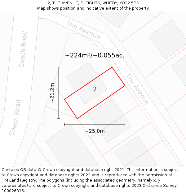 2, THE AVENUE, SLEIGHTS, WHITBY, YO22 5BS: Plot and title map