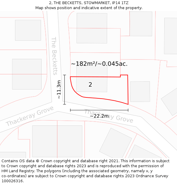 2, THE BECKETTS, STOWMARKET, IP14 1TZ: Plot and title map