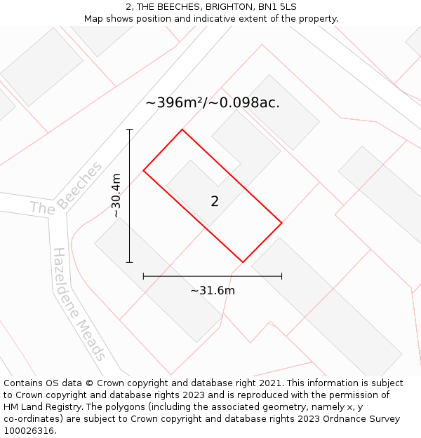 2, THE BEECHES, BRIGHTON, BN1 5LS: Plot and title map