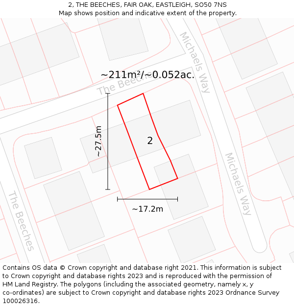 2, THE BEECHES, FAIR OAK, EASTLEIGH, SO50 7NS: Plot and title map