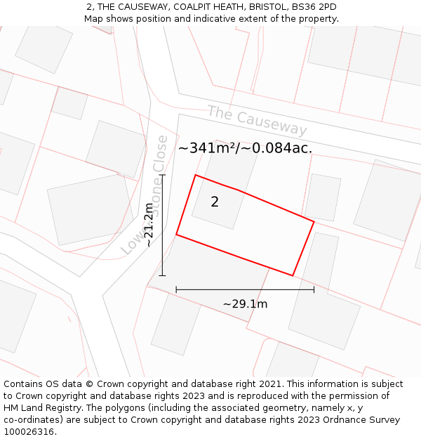 2, THE CAUSEWAY, COALPIT HEATH, BRISTOL, BS36 2PD: Plot and title map