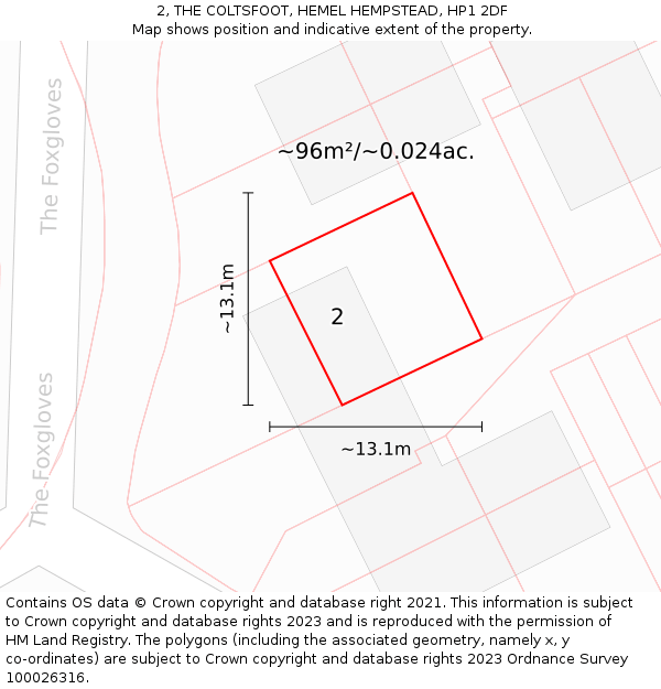 2, THE COLTSFOOT, HEMEL HEMPSTEAD, HP1 2DF: Plot and title map