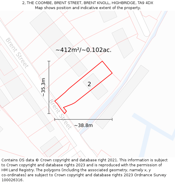 2, THE COOMBE, BRENT STREET, BRENT KNOLL, HIGHBRIDGE, TA9 4DX: Plot and title map