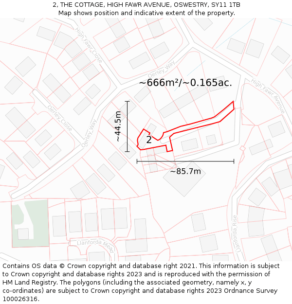 2, THE COTTAGE, HIGH FAWR AVENUE, OSWESTRY, SY11 1TB: Plot and title map