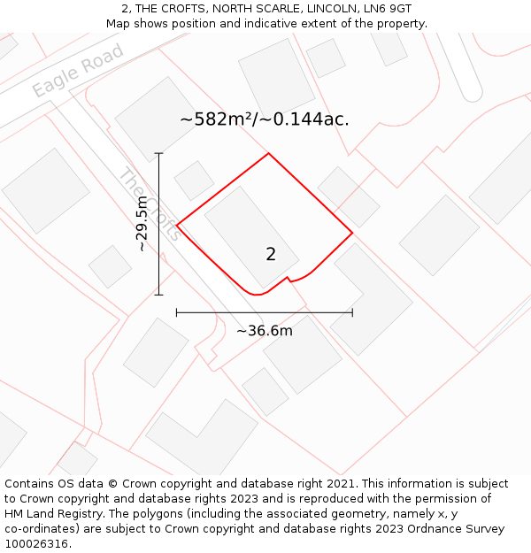 2, THE CROFTS, NORTH SCARLE, LINCOLN, LN6 9GT: Plot and title map