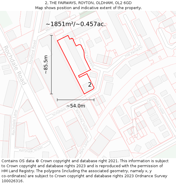 2, THE FAIRWAYS, ROYTON, OLDHAM, OL2 6GD: Plot and title map