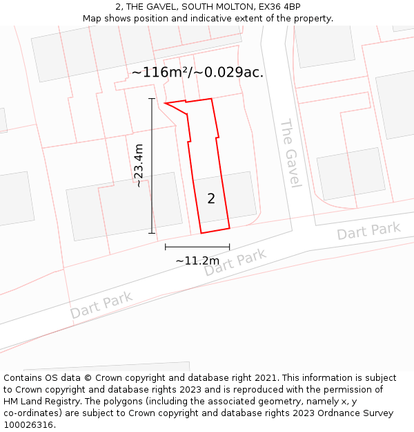 2, THE GAVEL, SOUTH MOLTON, EX36 4BP: Plot and title map