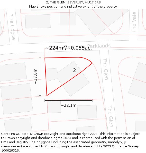 2, THE GLEN, BEVERLEY, HU17 0RB: Plot and title map