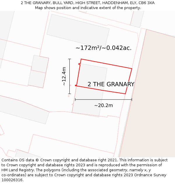 2 THE GRANARY, BULL YARD, HIGH STREET, HADDENHAM, ELY, CB6 3XA: Plot and title map