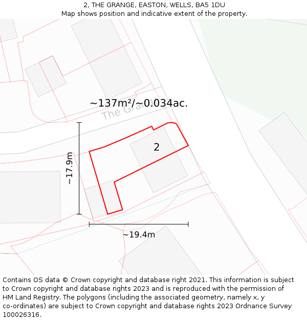 2, THE GRANGE, EASTON, WELLS, BA5 1DU: Plot and title map