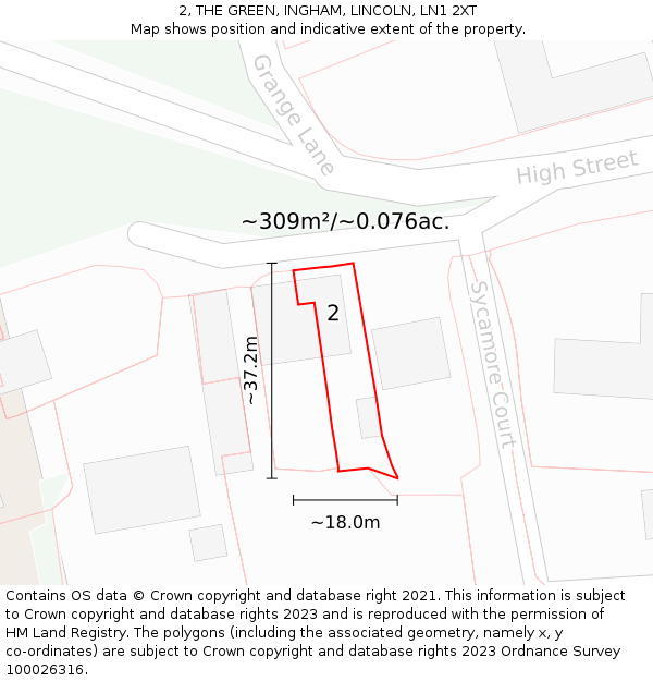 2, THE GREEN, INGHAM, LINCOLN, LN1 2XT: Plot and title map