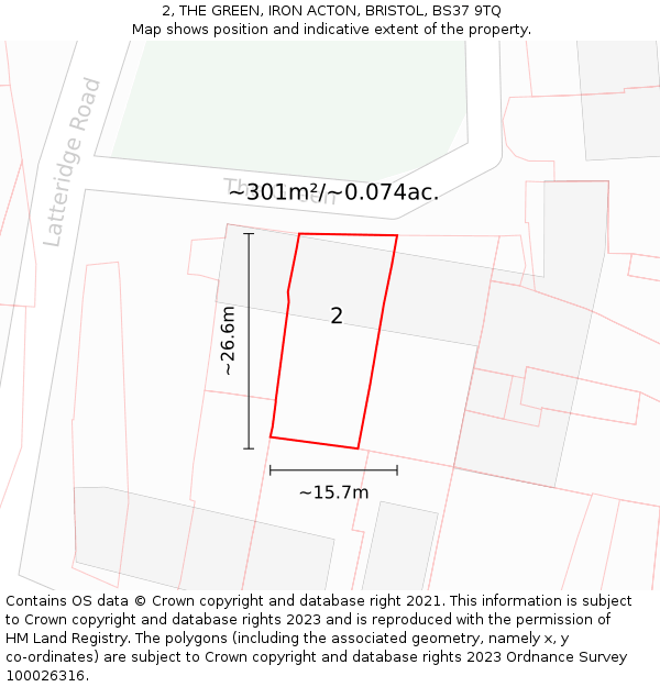 2, THE GREEN, IRON ACTON, BRISTOL, BS37 9TQ: Plot and title map