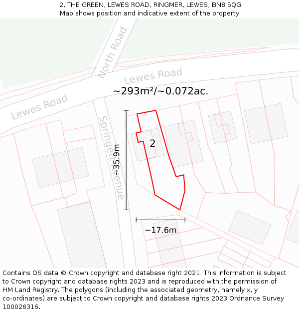 2, THE GREEN, LEWES ROAD, RINGMER, LEWES, BN8 5QG: Plot and title map