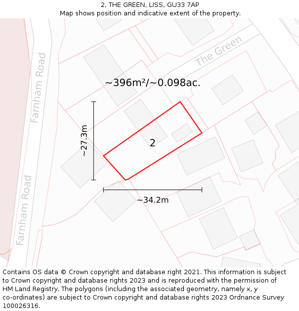 2, THE GREEN, LISS, GU33 7AP: Plot and title map