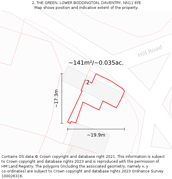 2, THE GREEN, LOWER BODDINGTON, DAVENTRY, NN11 6YE: Plot and title map