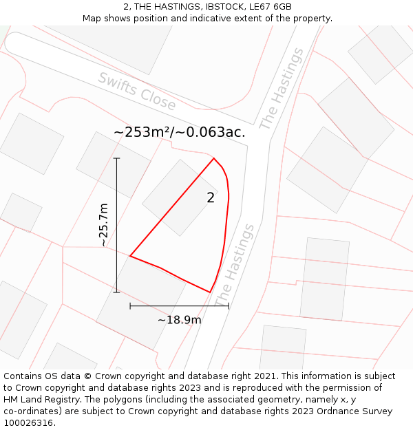 2, THE HASTINGS, IBSTOCK, LE67 6GB: Plot and title map