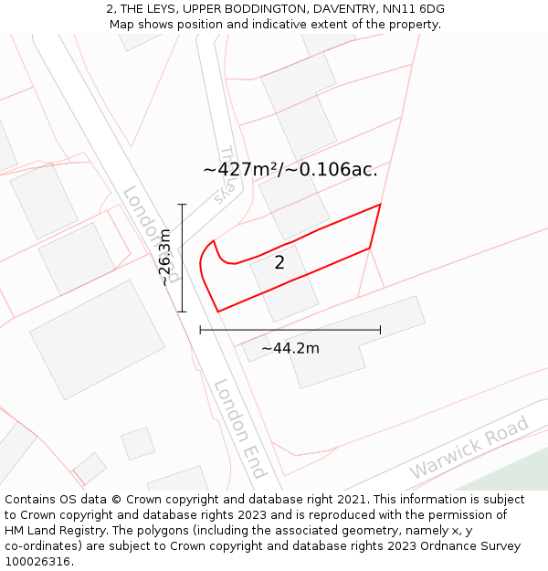 2, THE LEYS, UPPER BODDINGTON, DAVENTRY, NN11 6DG: Plot and title map