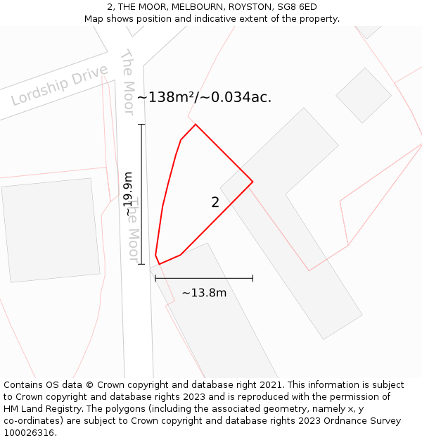 2, THE MOOR, MELBOURN, ROYSTON, SG8 6ED: Plot and title map