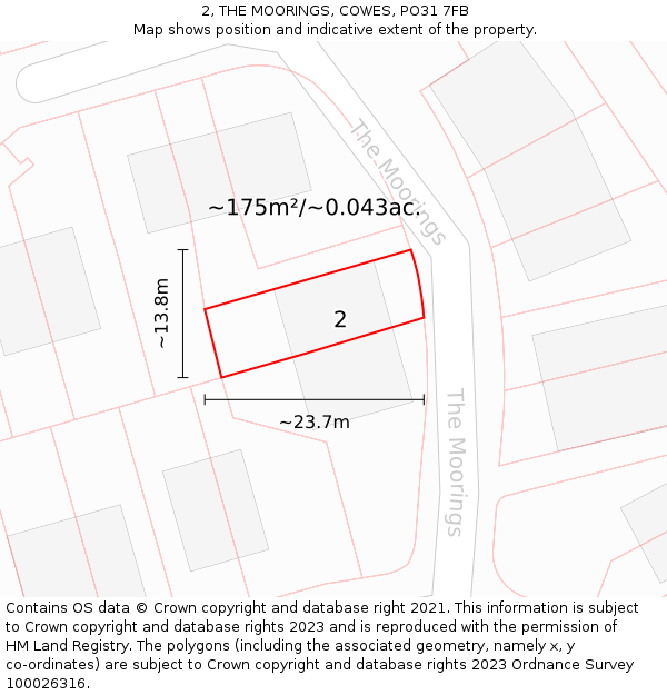 2, THE MOORINGS, COWES, PO31 7FB: Plot and title map