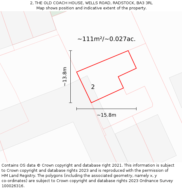 2, THE OLD COACH HOUSE, WELLS ROAD, RADSTOCK, BA3 3RL: Plot and title map