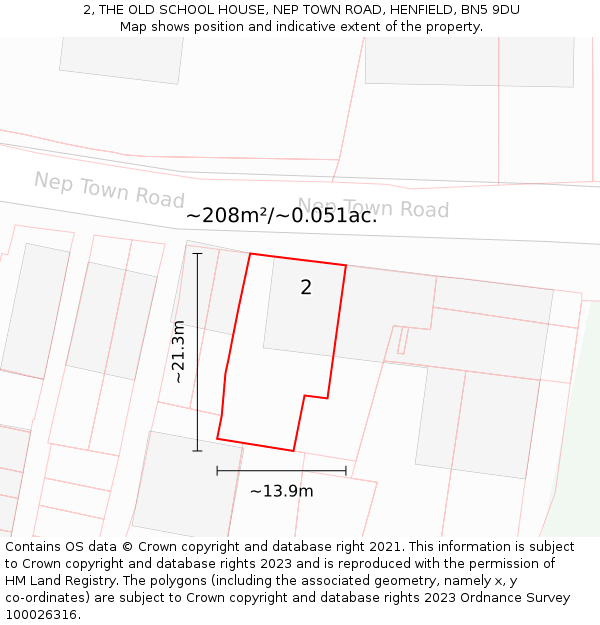 2, THE OLD SCHOOL HOUSE, NEP TOWN ROAD, HENFIELD, BN5 9DU: Plot and title map