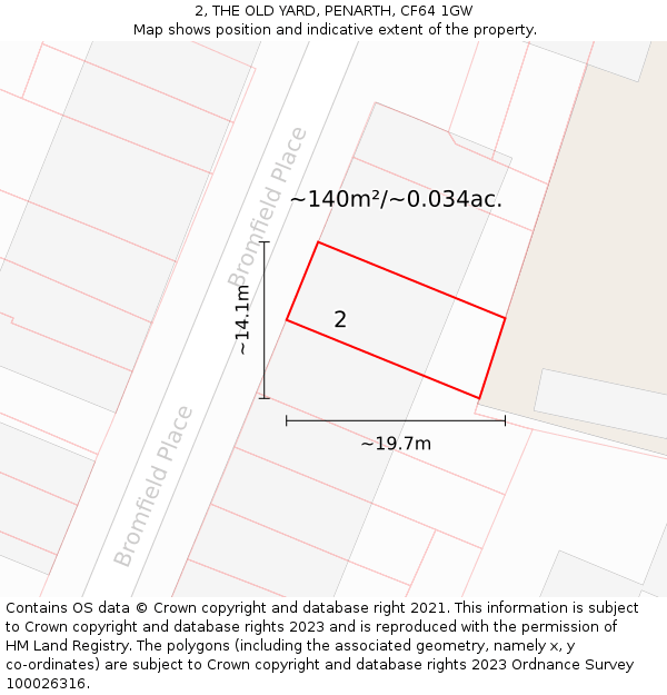 2, THE OLD YARD, PENARTH, CF64 1GW: Plot and title map