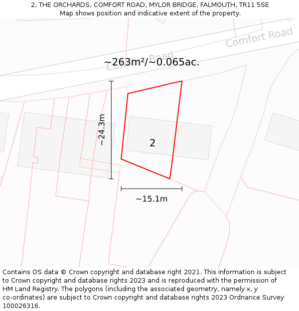 2, THE ORCHARDS, COMFORT ROAD, MYLOR BRIDGE, FALMOUTH, TR11 5SE: Plot and title map