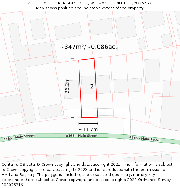 2, THE PADDOCK, MAIN STREET, WETWANG, DRIFFIELD, YO25 9YG: Plot and title map