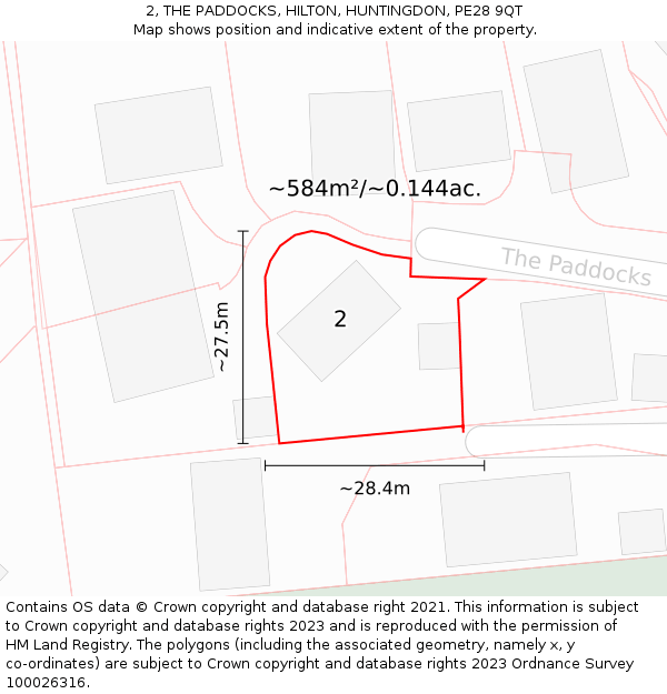 2, THE PADDOCKS, HILTON, HUNTINGDON, PE28 9QT: Plot and title map