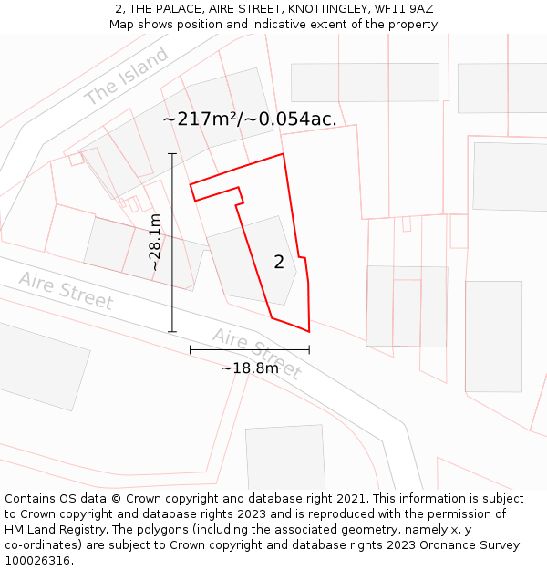 2, THE PALACE, AIRE STREET, KNOTTINGLEY, WF11 9AZ: Plot and title map