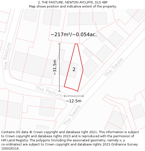 2, THE PASTURE, NEWTON AYCLIFFE, DL5 4BF: Plot and title map