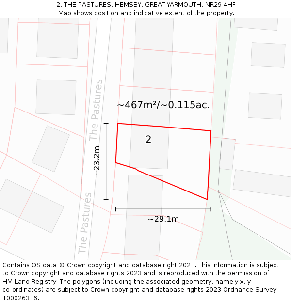 2, THE PASTURES, HEMSBY, GREAT YARMOUTH, NR29 4HF: Plot and title map